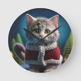 Reloj Redondo Mediano Minskin Kitten En Un Equipo De Navidades