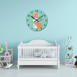 Reloj Redondo Mediano Mint Green Polka-Dots・Woodland Fox Personalizado