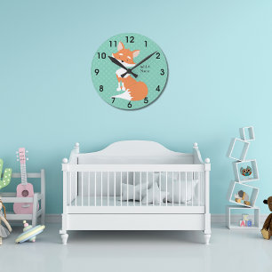Reloj Redondo Mediano Mint Green Polka-Dots・Woodland Fox Personalizado