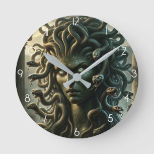 Reloj Redondo Mediano Mirada de Medusa Cabeza de la Muerte de Serpientes