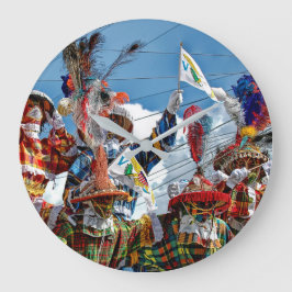 Reloj Redondo Mediano Mocko Jumbie Jamboree, colorido archipiélago de la