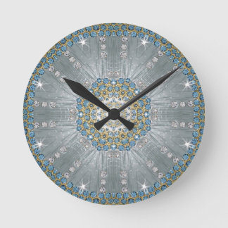 Reloj Redondo Mediano Moda Bohemian Vintage Moda Plata Mandala azul