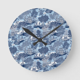 Reloj Redondo Mediano Moda Cabaña chinoiserie de sauce blanco azul