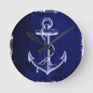 Reloj Redondo Mediano moda costera de playa ancla azul marino náutico