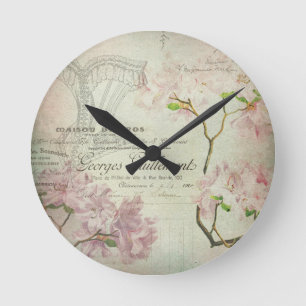 Reloj Redondo Mediano Moda de época Corset de flores de Shabby escritura