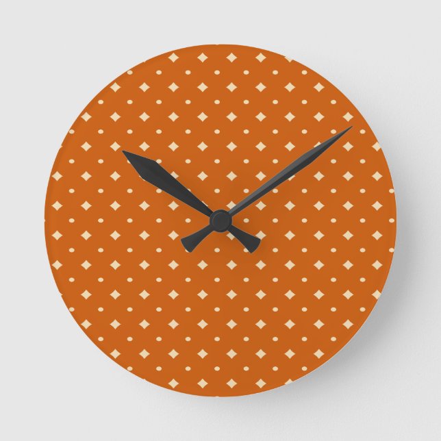 Reloj Redondo Mediano Moda del país, naranja quemado, neutral, patrón (Anverso)