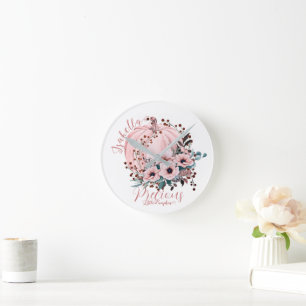 Reloj Redondo Mediano Moda Floral de calabaza rosa blanco caprichoso