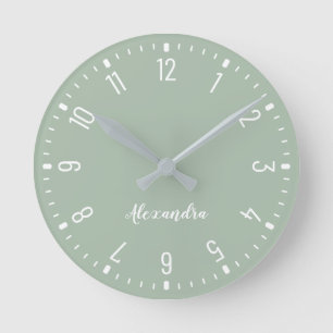 Reloj Redondo Mediano Moda y Cameo elegante verde y blanco