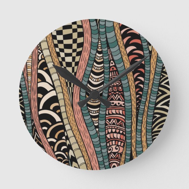 Reloj Redondo Mediano Modelo abstracto en estilo étnico (Anverso)