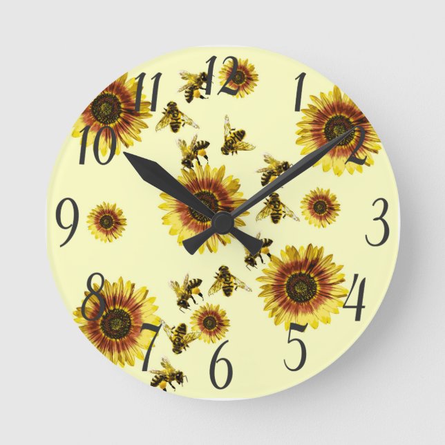 Reloj Redondo Mediano Modelo amarillo del verano de los girasoles y de (Anverso)