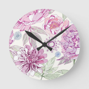 Reloj Redondo Mediano Modelo con las flores rosadas