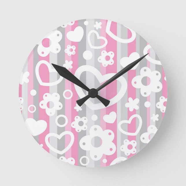 Reloj Redondo Mediano Modelo con los corazones y las flores (Anverso)