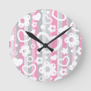 Reloj Redondo Mediano Modelo con los corazones y las flores