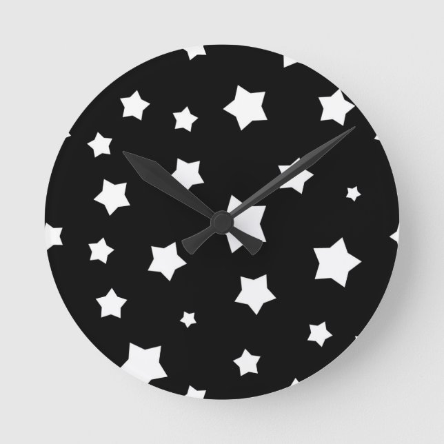 Reloj Redondo Mediano Modelo de estrellas blanco y negro (Anverso)