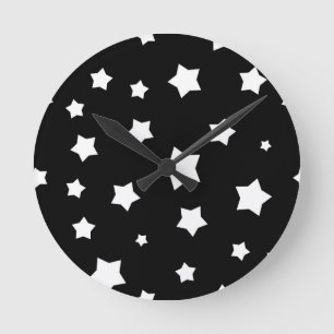 Reloj Redondo Mediano Modelo de estrellas blanco y negro