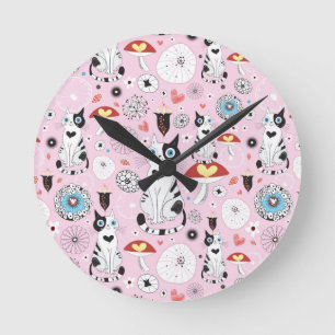 Reloj Redondo Mediano modelo de gatos y de flores