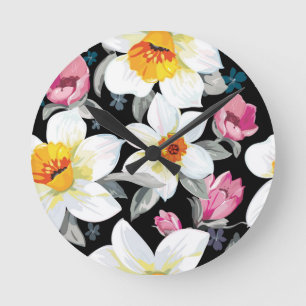 Reloj Redondo Mediano Modelo de la elegancia con las flores del narciso