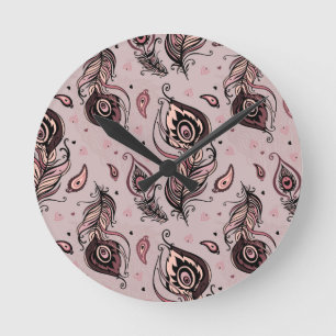 Reloj Redondo Mediano Modelo de la pluma del pavo real