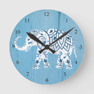 Reloj Redondo Mediano Modelo de madera azul del elefante blanco