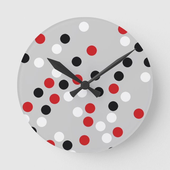 Reloj Redondo Mediano modelo de puntos negro blanco rojo (Anverso)