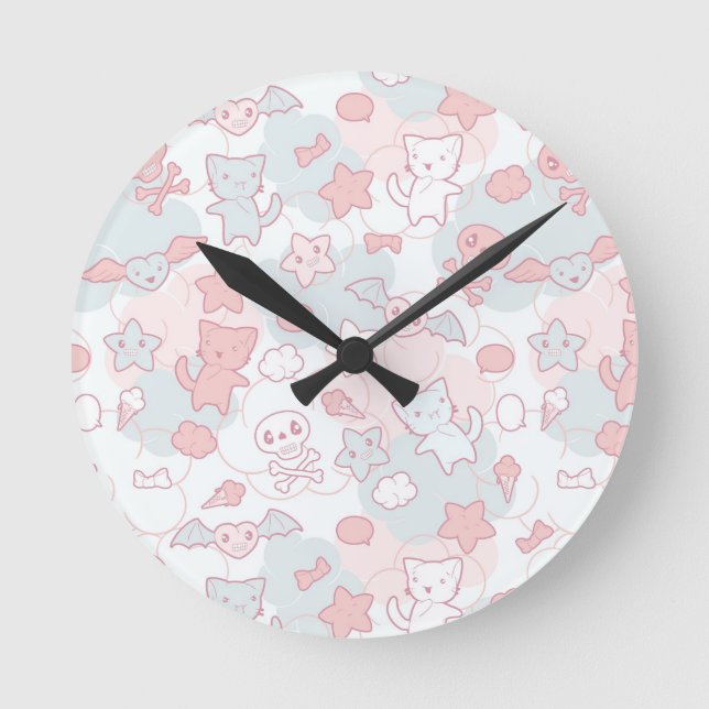Reloj Redondo Mediano modelo del kawaii con doodle (Anverso)