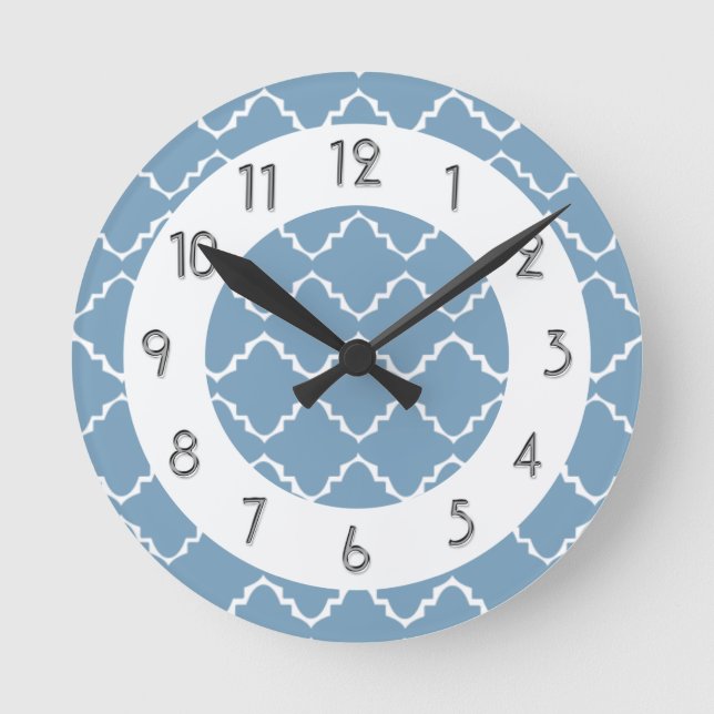 Reloj Redondo Mediano Modelo elegante de Quatrefoil - Lt Blue White (Anverso)