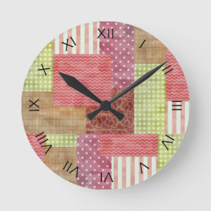 Reloj Redondo Mediano Modelo elegante Quiltblocks del remiendo del país