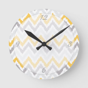Reloj Redondo Mediano Modelo gris amarillo de Ikat de los galones