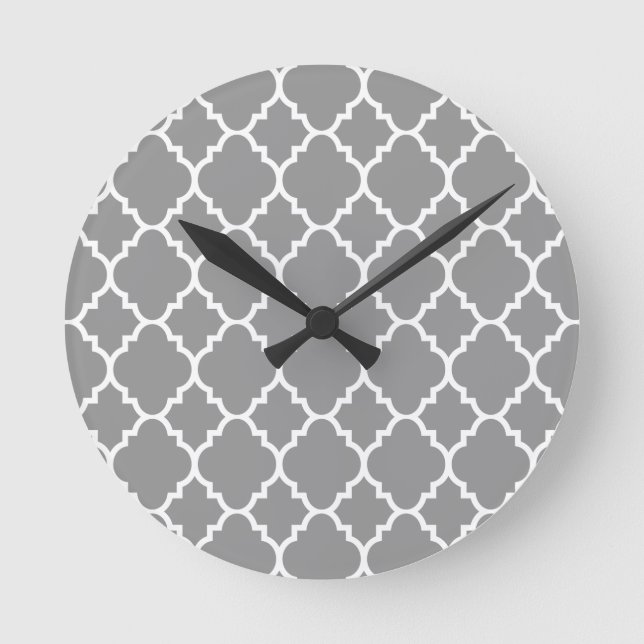 Reloj Redondo Mediano Modelo gris del marroquí de Quatrefoil del blanco (Anverso)