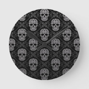 Reloj Redondo Mediano Modelo gris y negro del cráneo del azúcar