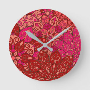 Reloj Redondo Mediano Modelo rojo y rosado de la mandala