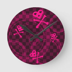 Reloj Redondo Mediano Modelo rosado de Emo con los círculos