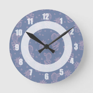 Reloj Redondo Mediano Modelo rosado y púrpura del cactus del dibujo