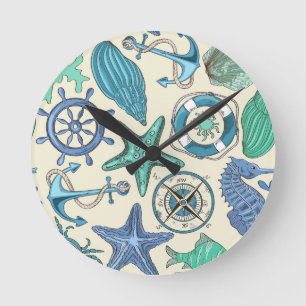 Reloj Redondo Mediano Modelo verde azulado de los animales de mar