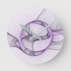 Reloj Redondo Mediano Modern Abstract Fractal Art Lavender Gray