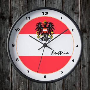 Reloj Redondo Mediano Modern Austrian Flag & Austria Home / design