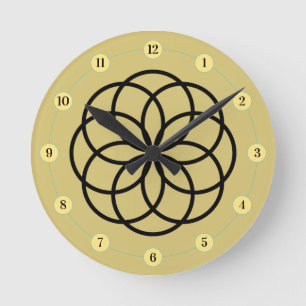 Reloj Redondo Mediano Modern Black and Gold Yellow Flower Design