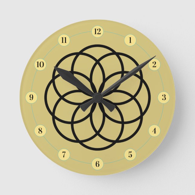 Reloj Redondo Mediano Modern Black and Gold Yellow Flower Design (Anverso)
