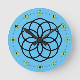 Reloj Redondo Mediano Modern Black Green Blue Flower Design