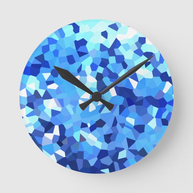 Reloj Redondo Mediano Modern Blue and White Stained Glass Mosaic (Anverso)