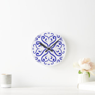 Reloj Redondo Mediano Modern Blue White Heart Swirl Pattern Kitchen