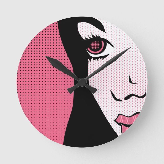 Reloj Redondo Mediano Modern Comic Book Pop Art of Woman's Face (Anverso)
