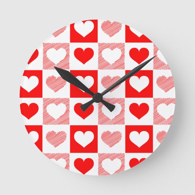 Reloj Redondo Mediano Modern Heart Pattern Wall Clock - Red and Pink (Anverso)
