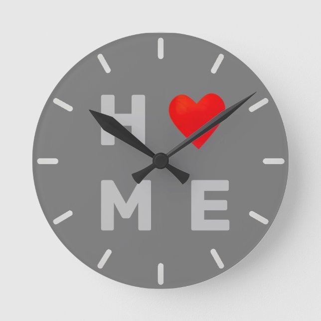 Reloj Redondo Mediano Modern Home Heart on Grey (Anverso)