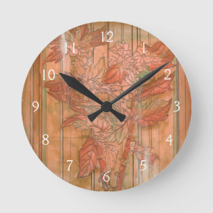 Reloj Redondo Mediano Modern Orange Floral Print on Stripped Background