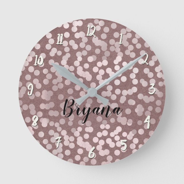 Reloj Redondo Mediano Modern Rose Gold Pink Confetti Dots Personalized (Anverso)