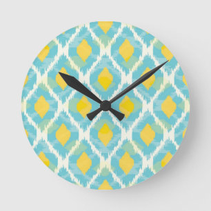 Reloj Redondo Mediano Modern tribal ikat blue yellow fashion