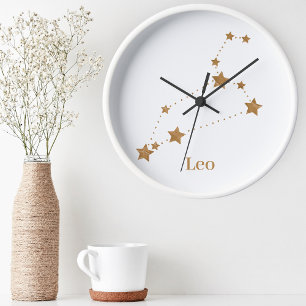 Reloj Redondo Mediano Modern Zodiac Sign Gold Leo   Element Fire