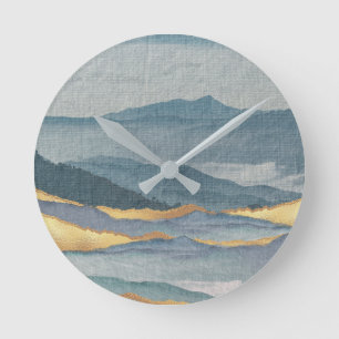 Reloj Redondo Mediano Moderna acuarela Arte Olas azules y doradas