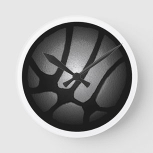 Reloj Redondo Mediano Moderna bola de baloncesto negro metálico plateado